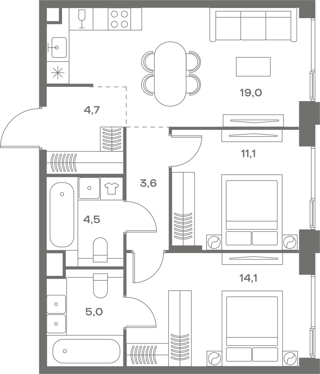 Планировка 62.0 м²