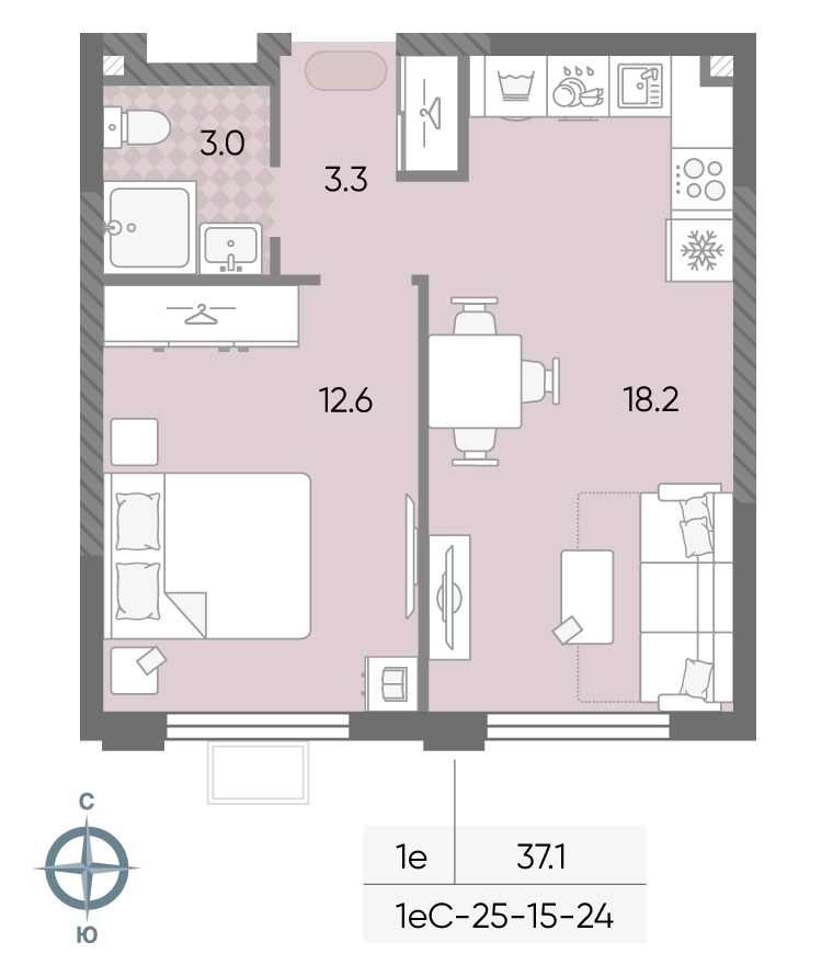 Планировка 37.1 м²