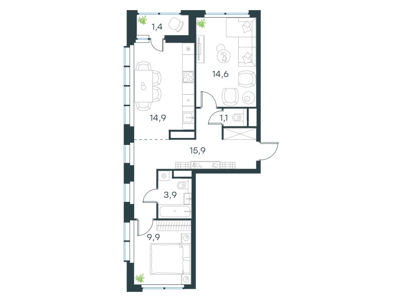 Планировка 61.7 м²