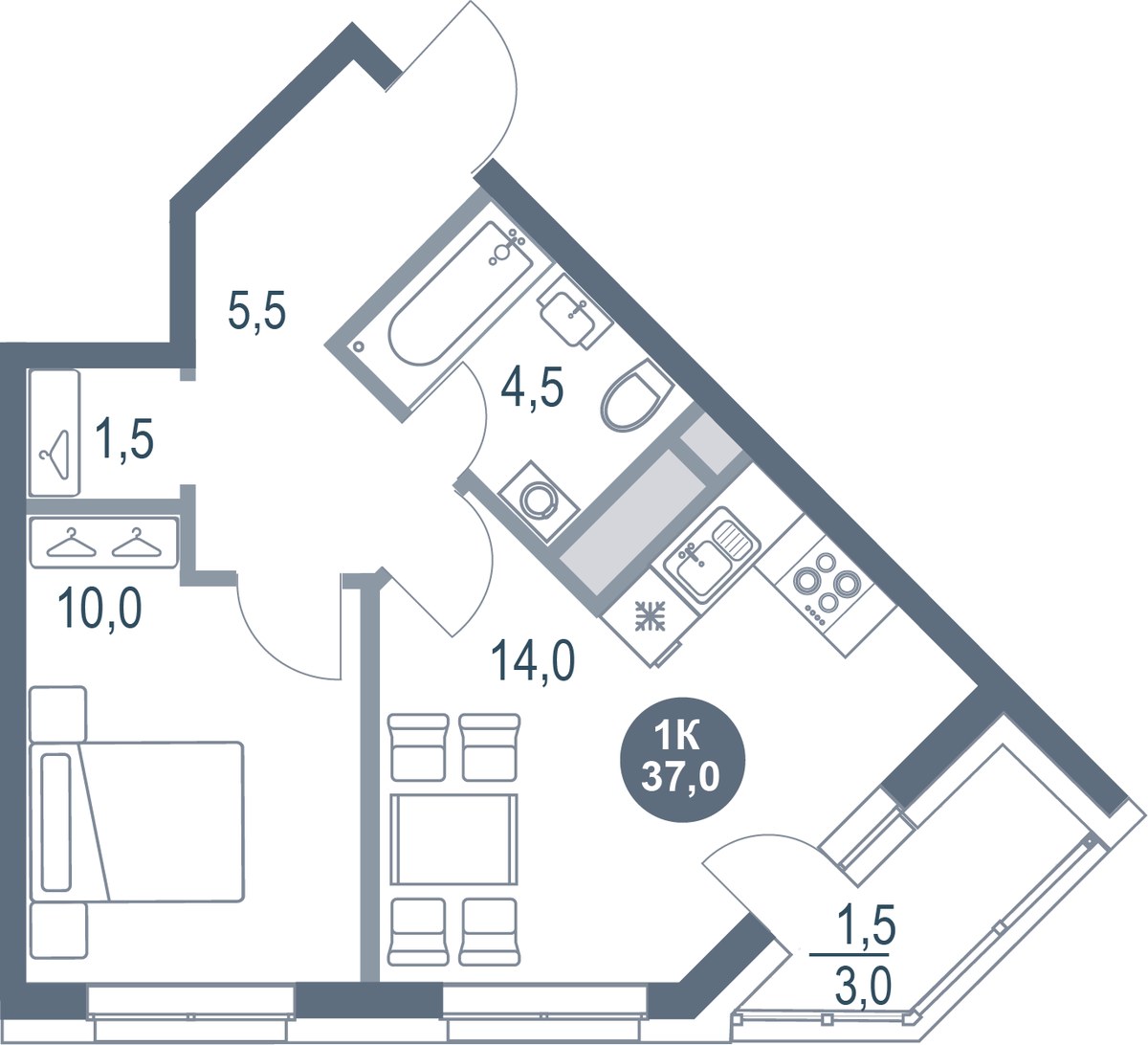 Планировка 37.0 м²