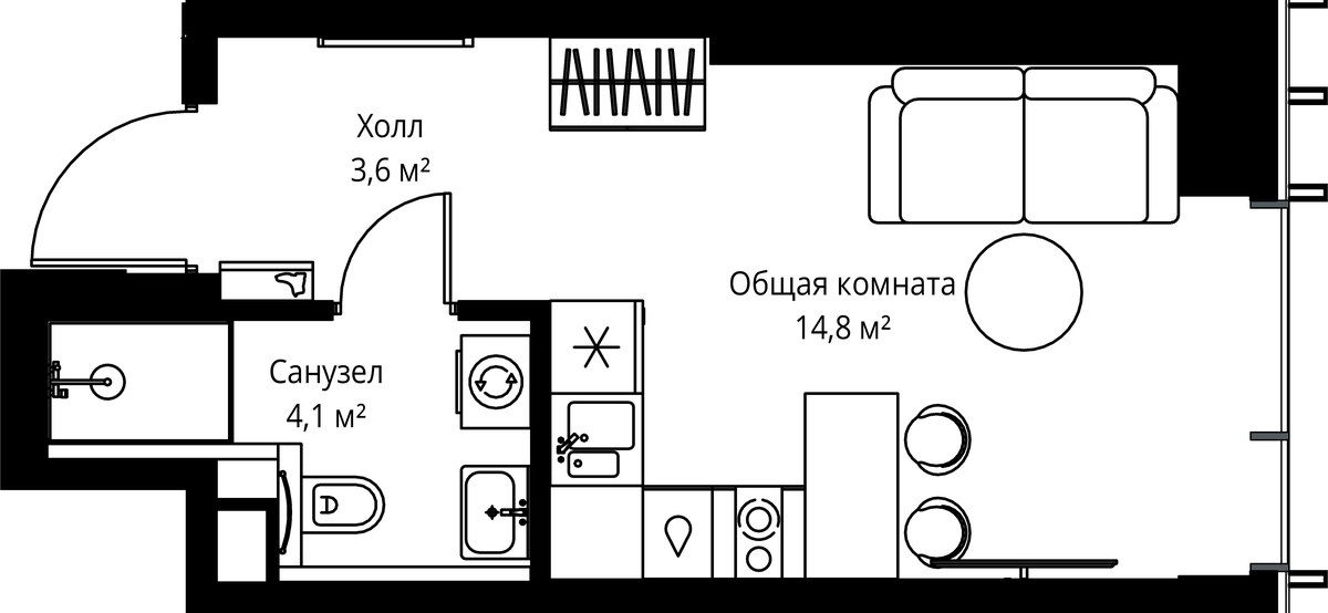 Планировка 22.5 м²