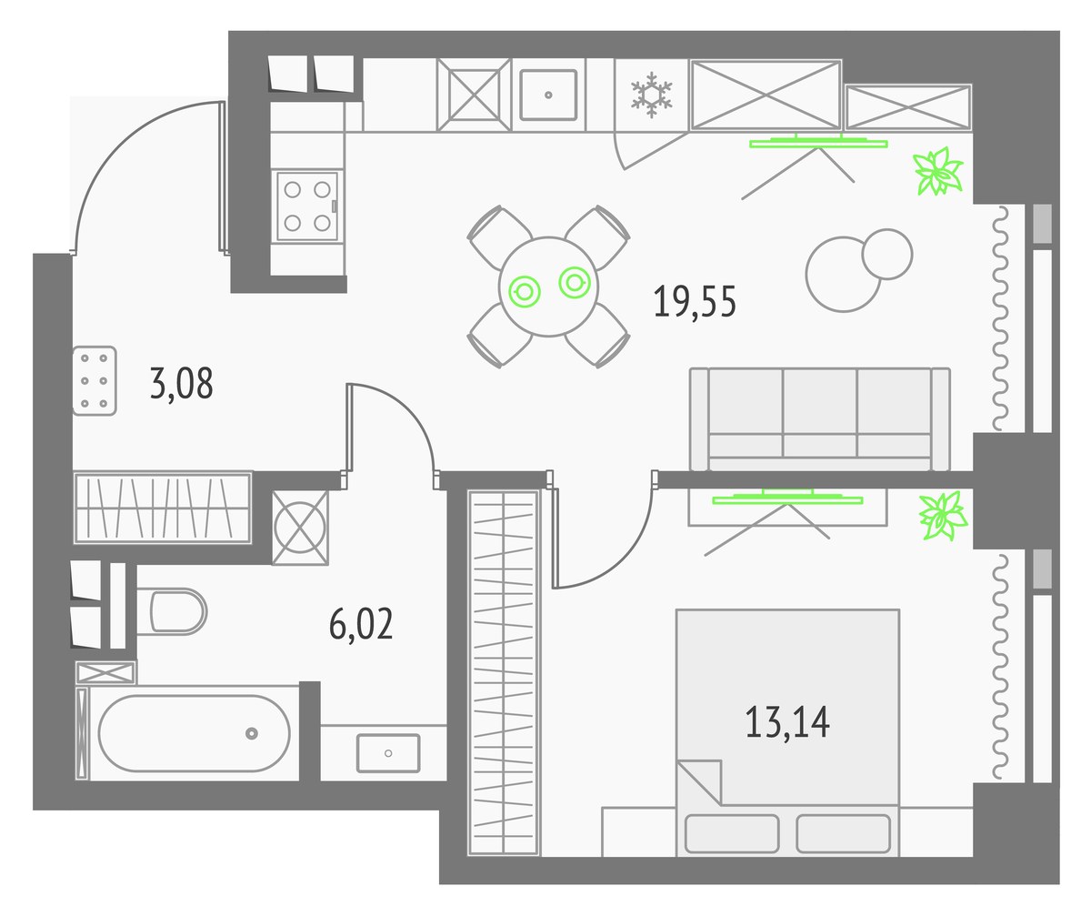 Планировка 42.41 м²