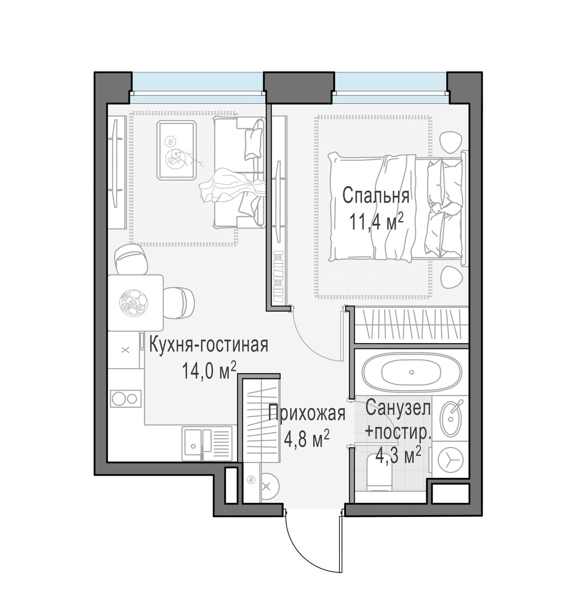 Планировка 34.6 м²