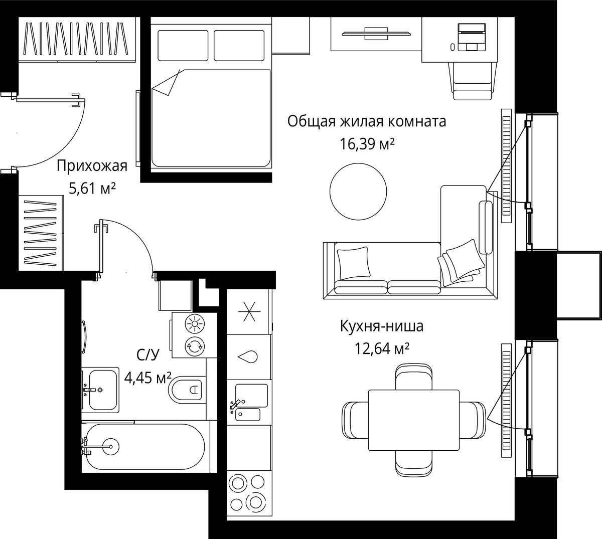 Планировка 39.09 м²
