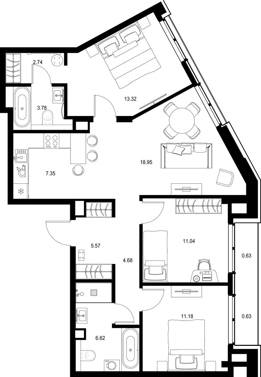 Планировка 86.49 м²