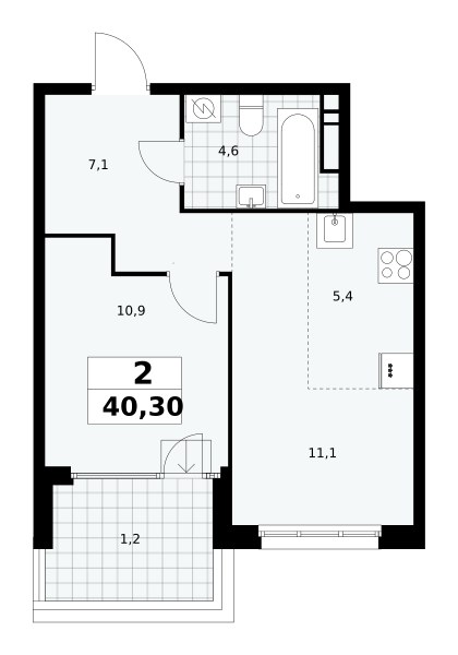 Планировка 41.4 м²