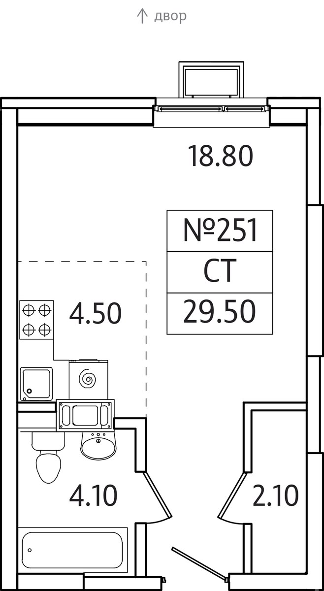 Планировка: Студия, 29.5 м²