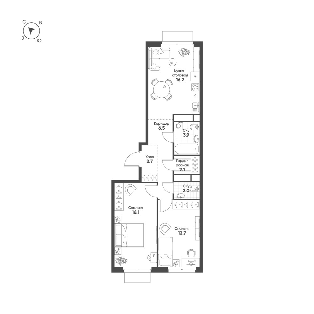 Планировка 62.2 м²