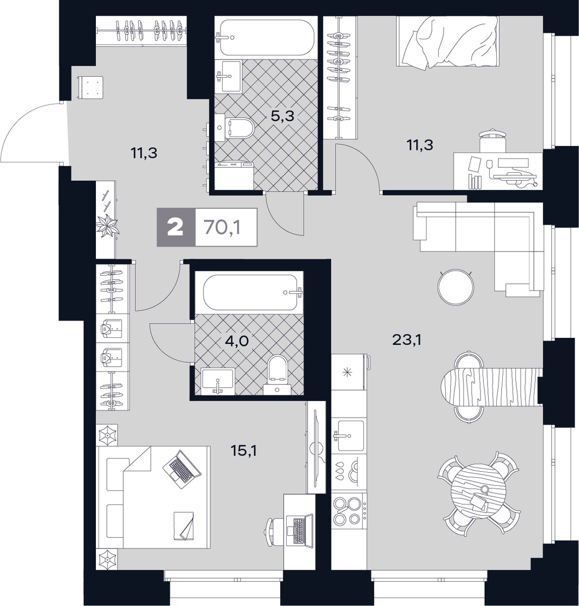 Планировка 70.1 м²