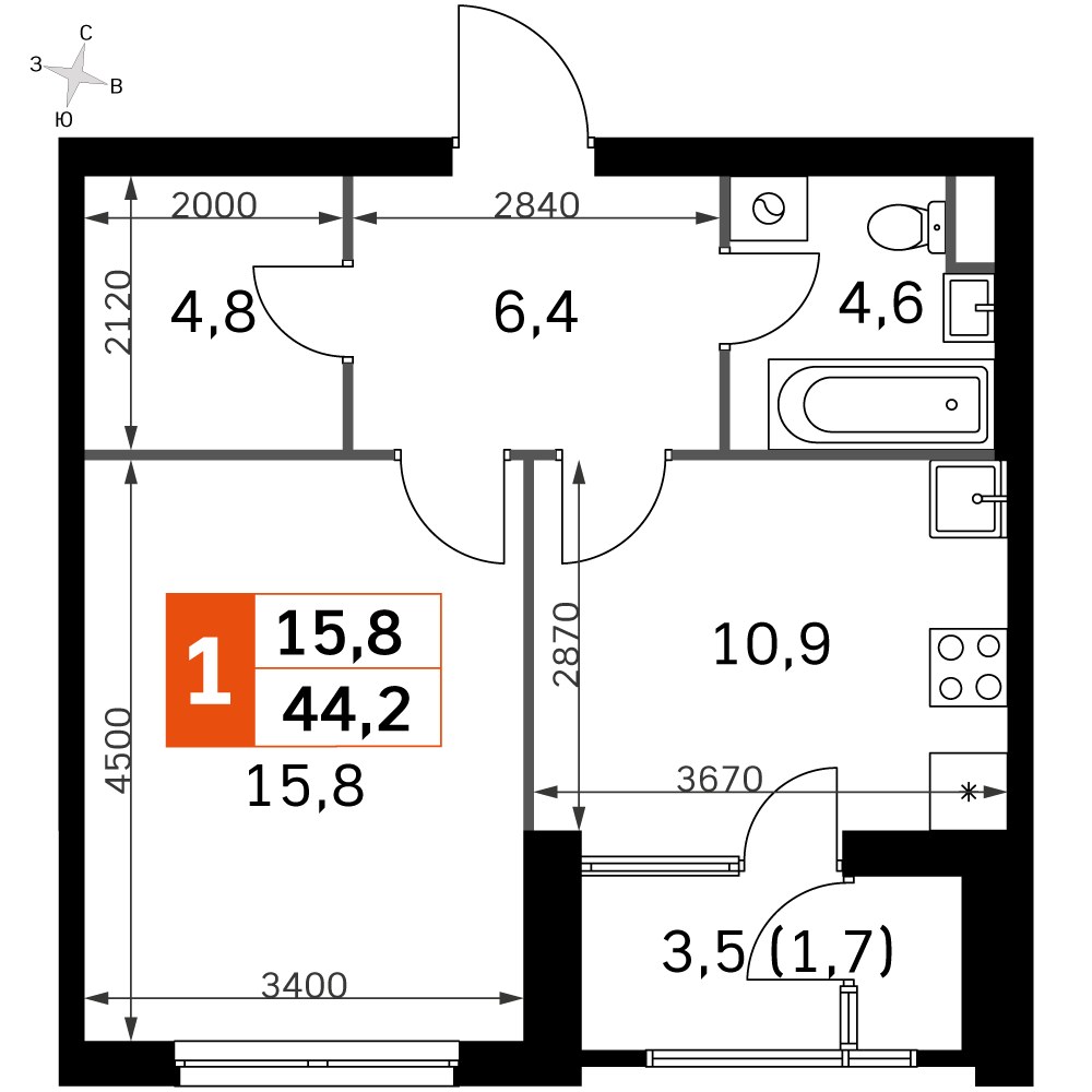 Планировка 42.1 м²