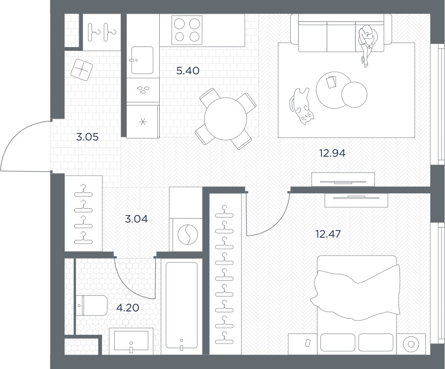 Планировка 41.1 м²