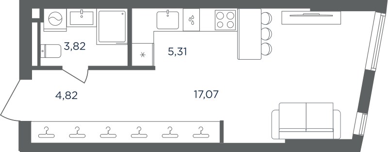 Планировка: 1-комнатная, 31.02 м²