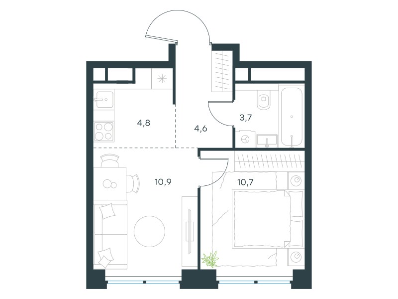 Планировка 34.7 м²