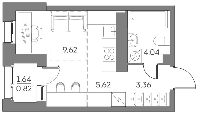 Планировка 23.46 м²