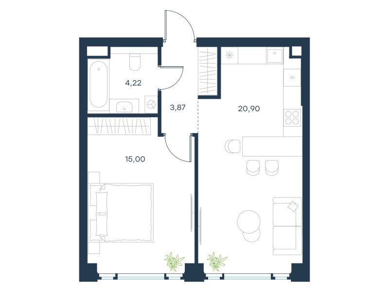 Планировка 43.99 м²