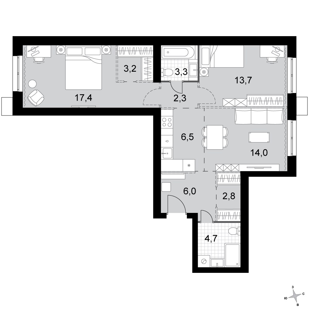 Планировка 73.9 м²