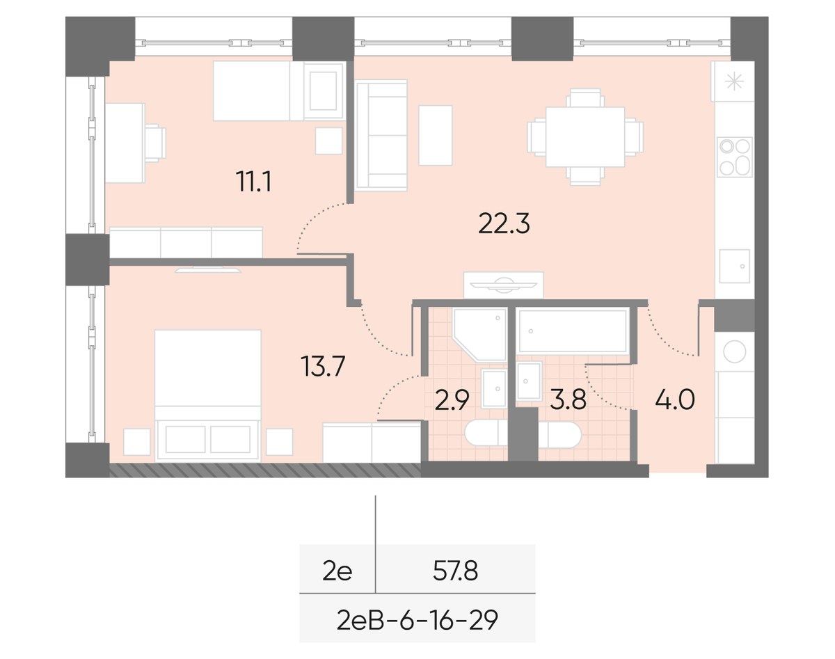 Планировка 57.8 м²