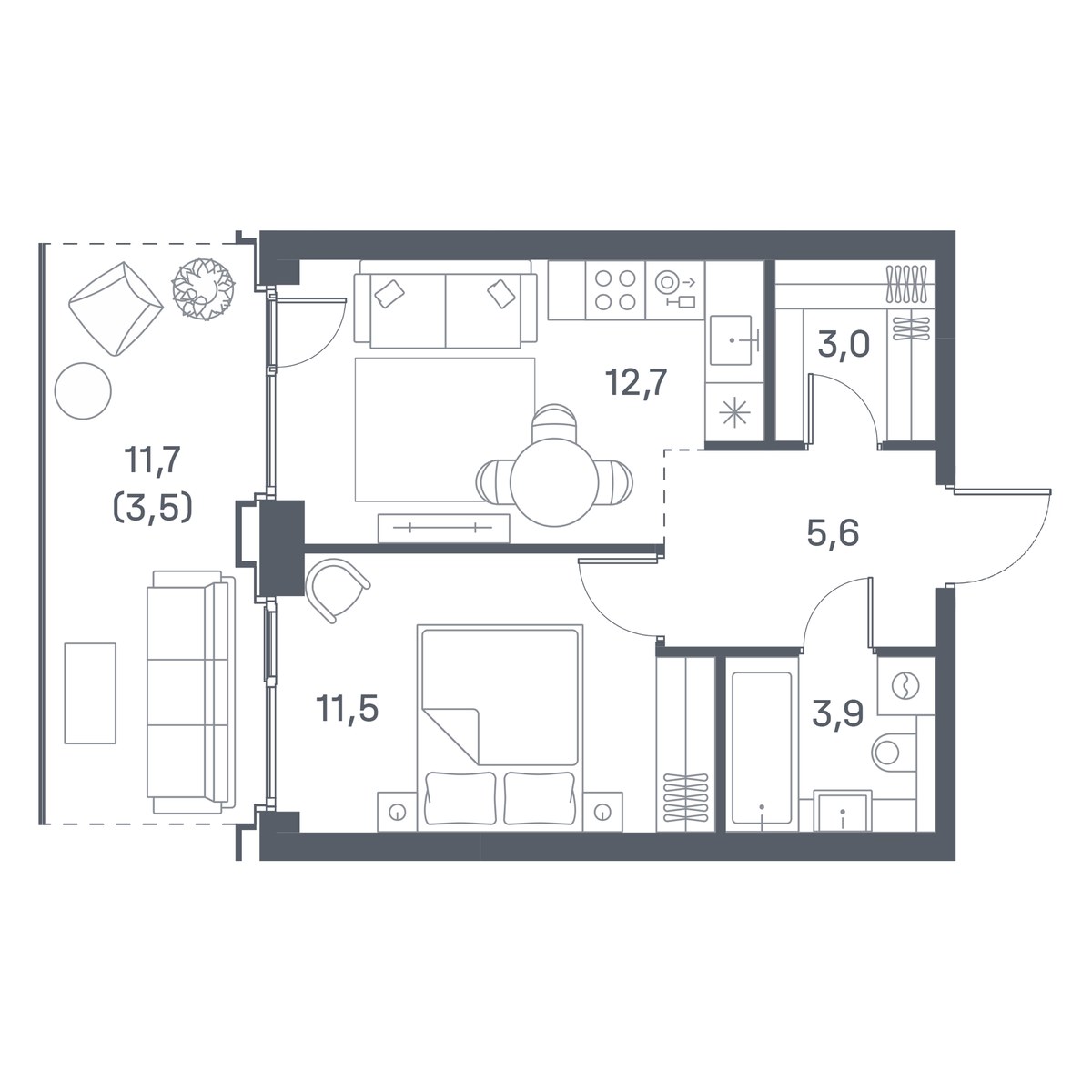 Планировка 39.5 м²