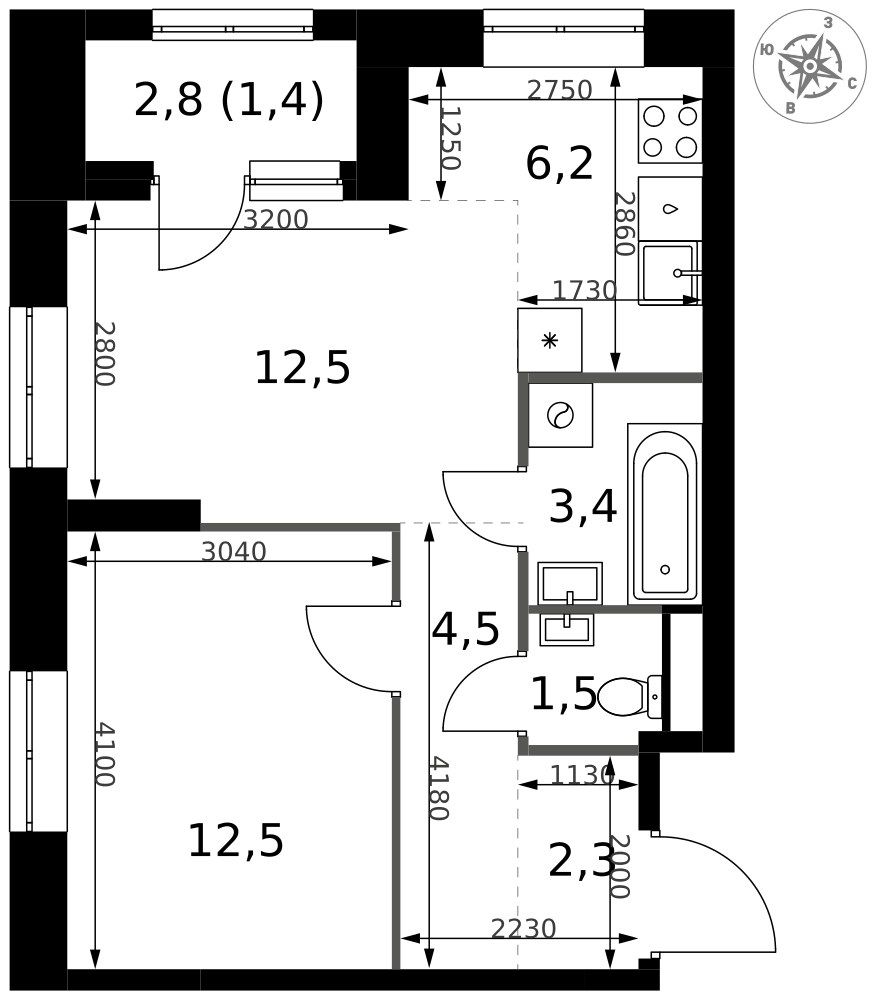 Планировка 44.3 м²