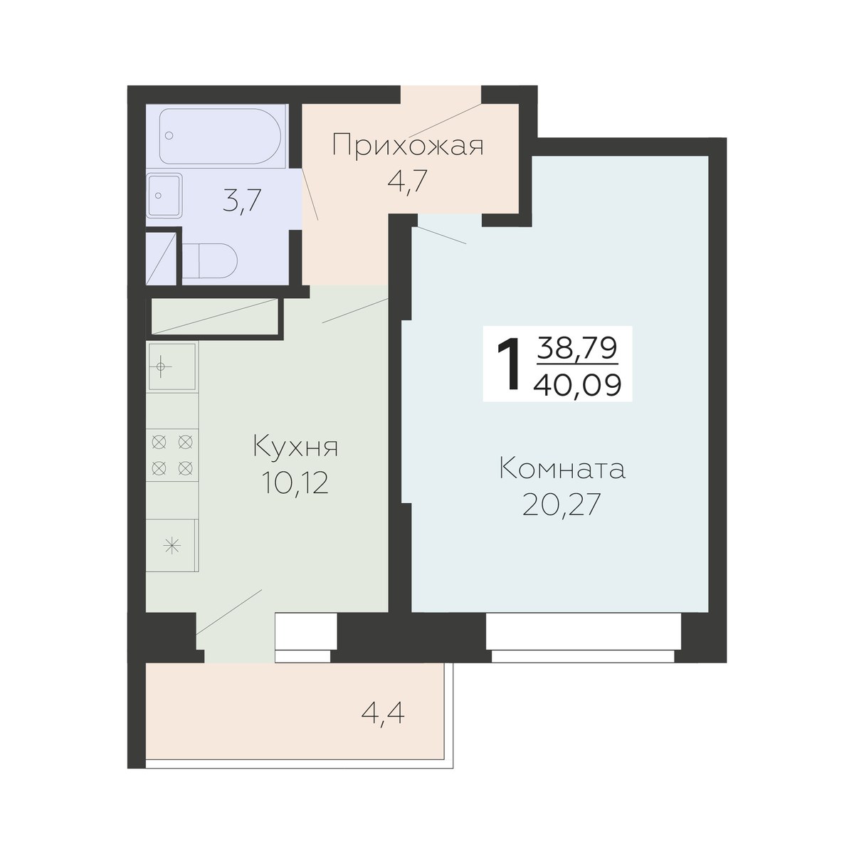 Планировка 40.09 м²