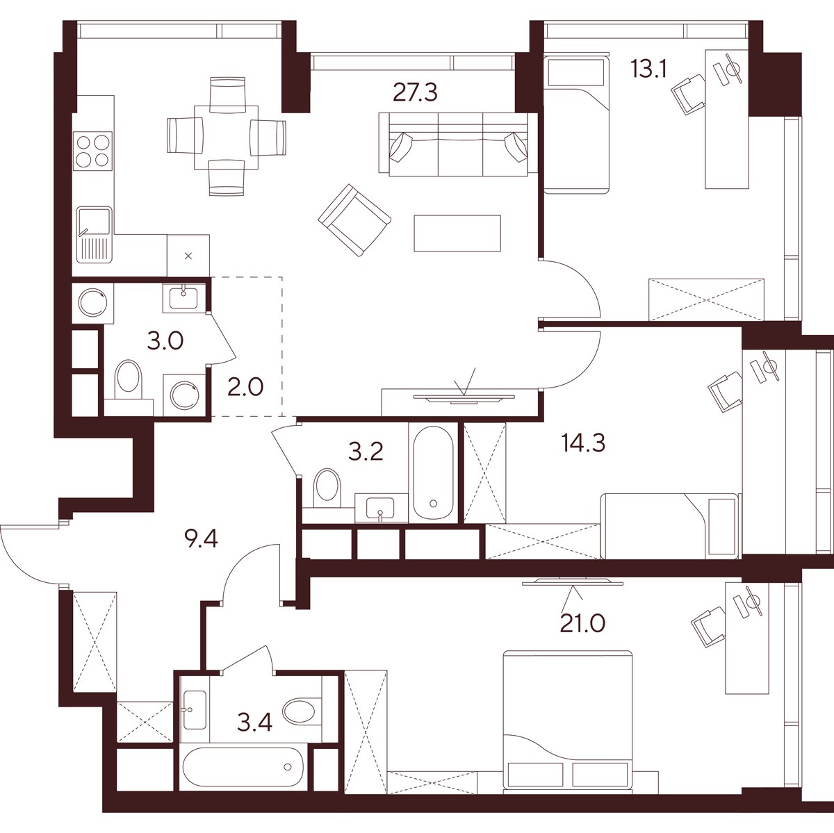 Планировка 96.7 м²
