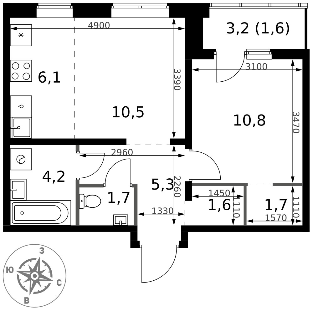 Планировка 43.5 м²