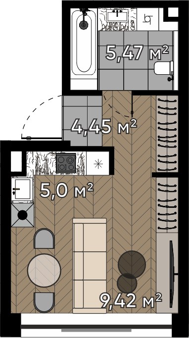 Планировка 24.34 м²