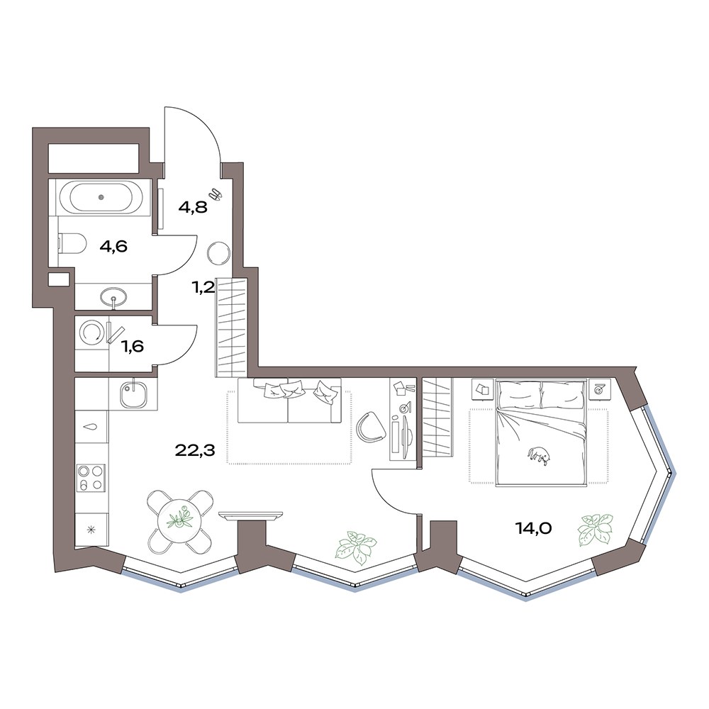 Планировка 48.1 м²
