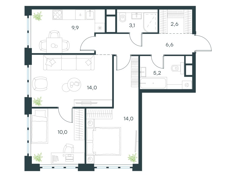 Планировка 65.4 м²