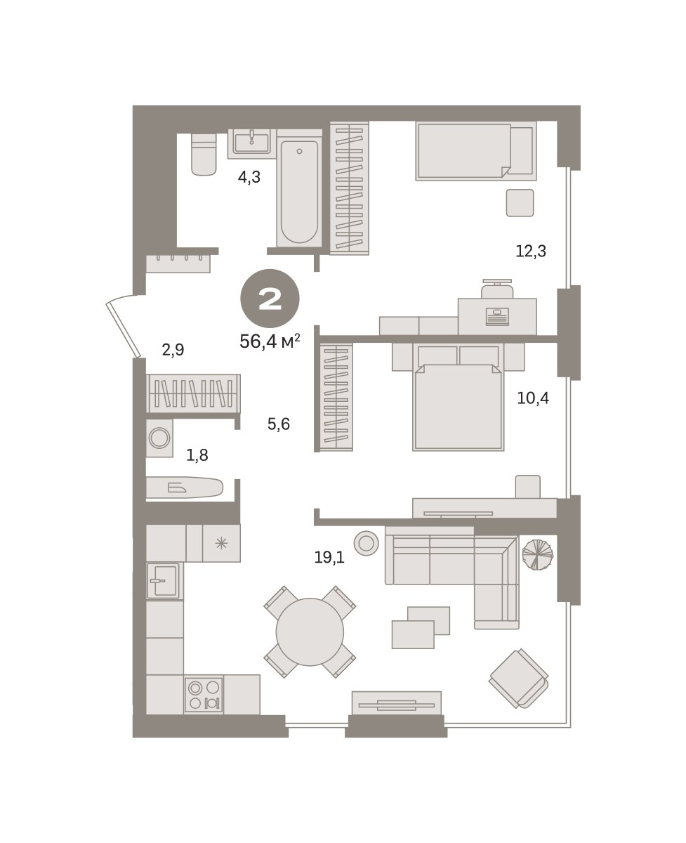 Планировка 56.41 м²