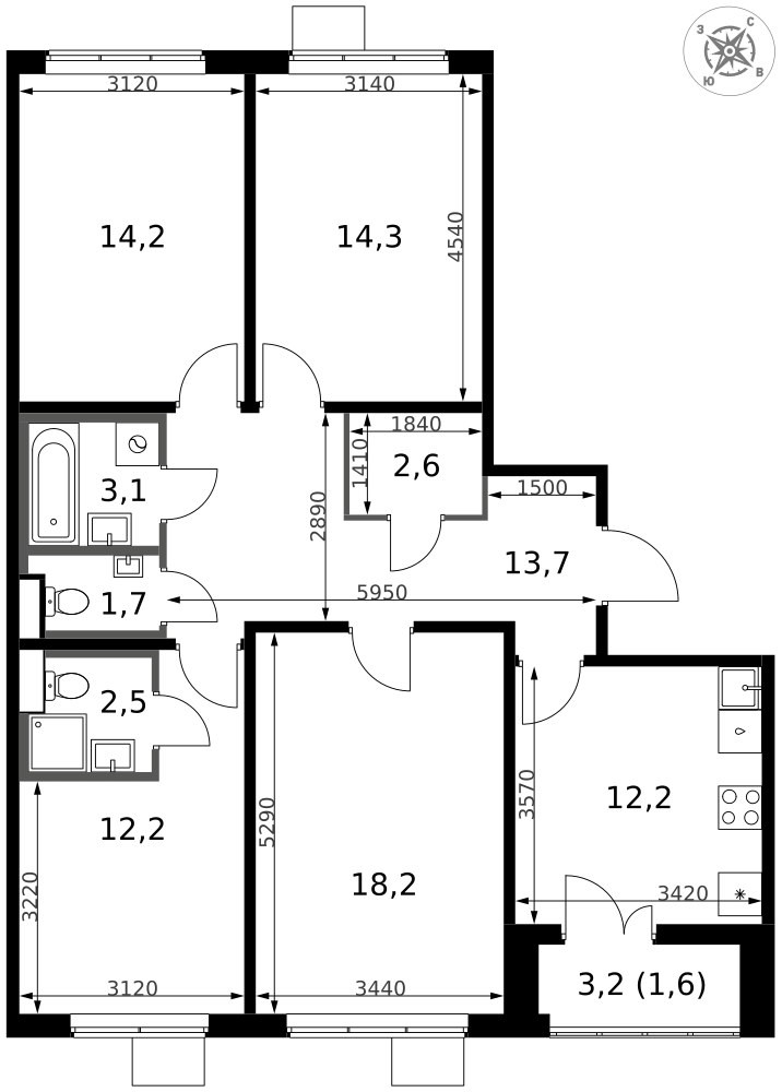 Планировка 97.6 м²