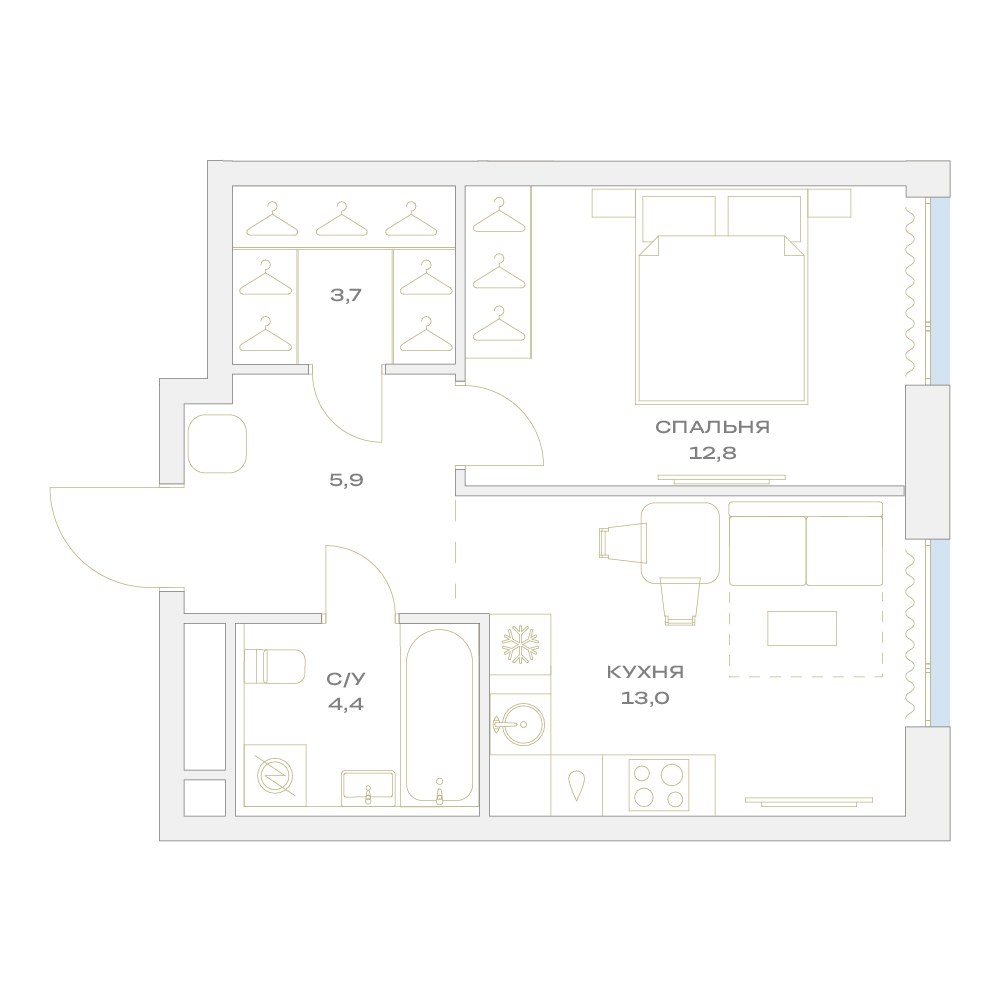 Планировка 39.8 м²