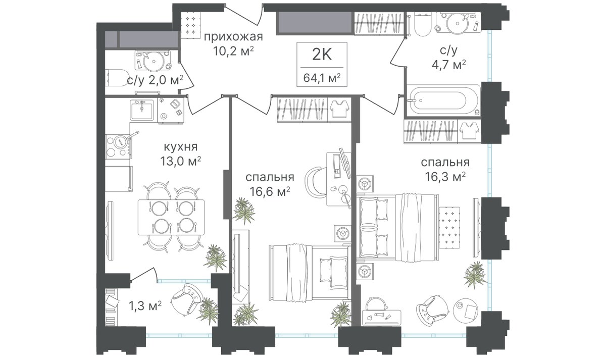 Планировка 63.6 м²