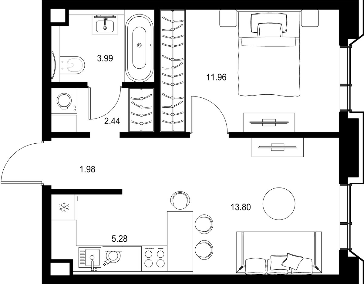 Планировка 39.45 м²