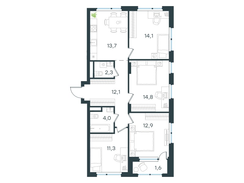 Планировка 86.8 м²