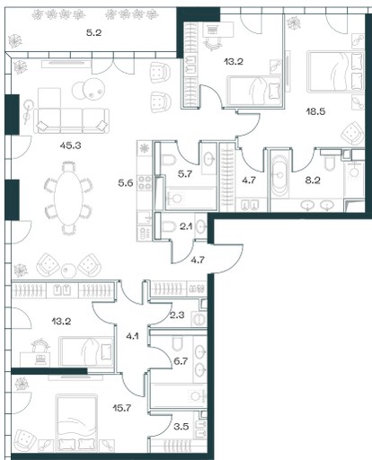Планировка 158.7 м²