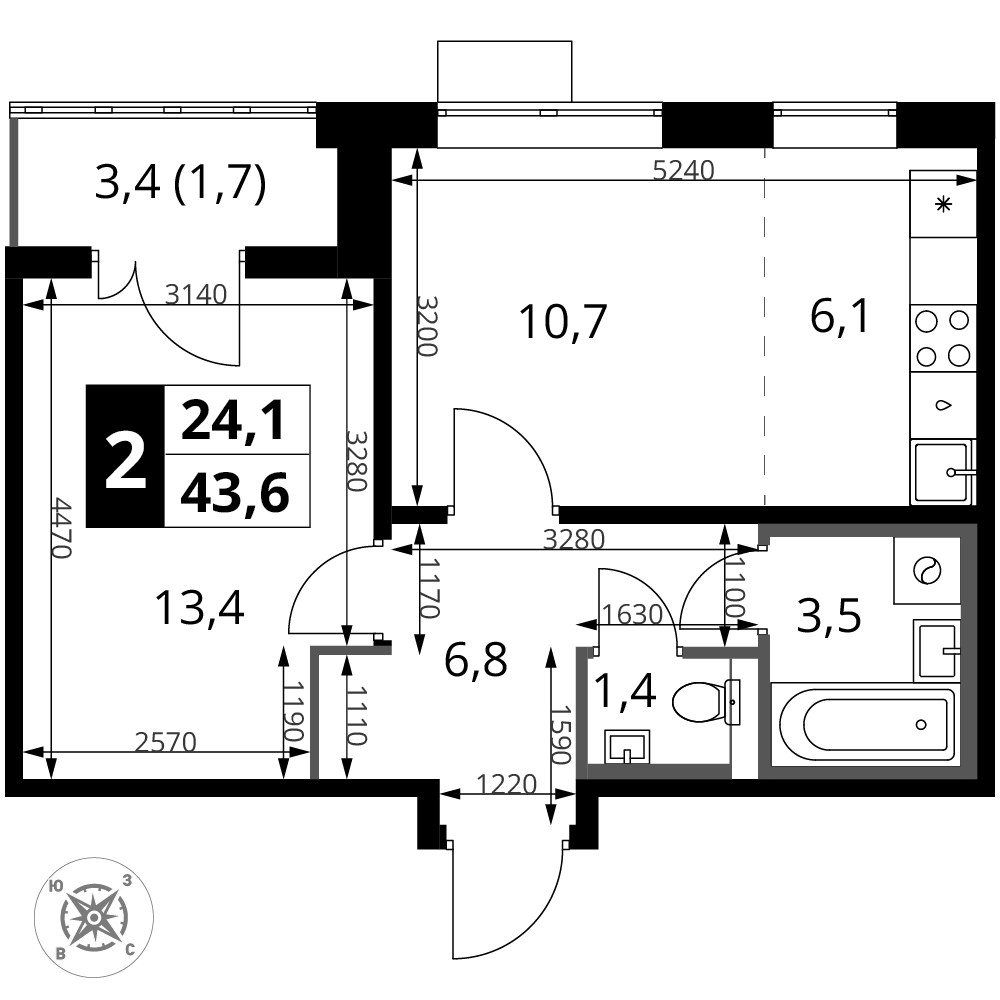 Планировка 43.6 м²