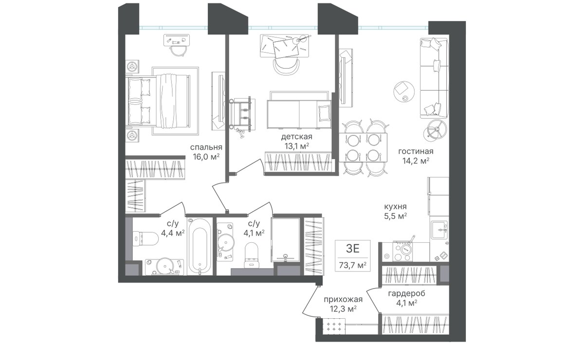 Планировка 73.7 м²