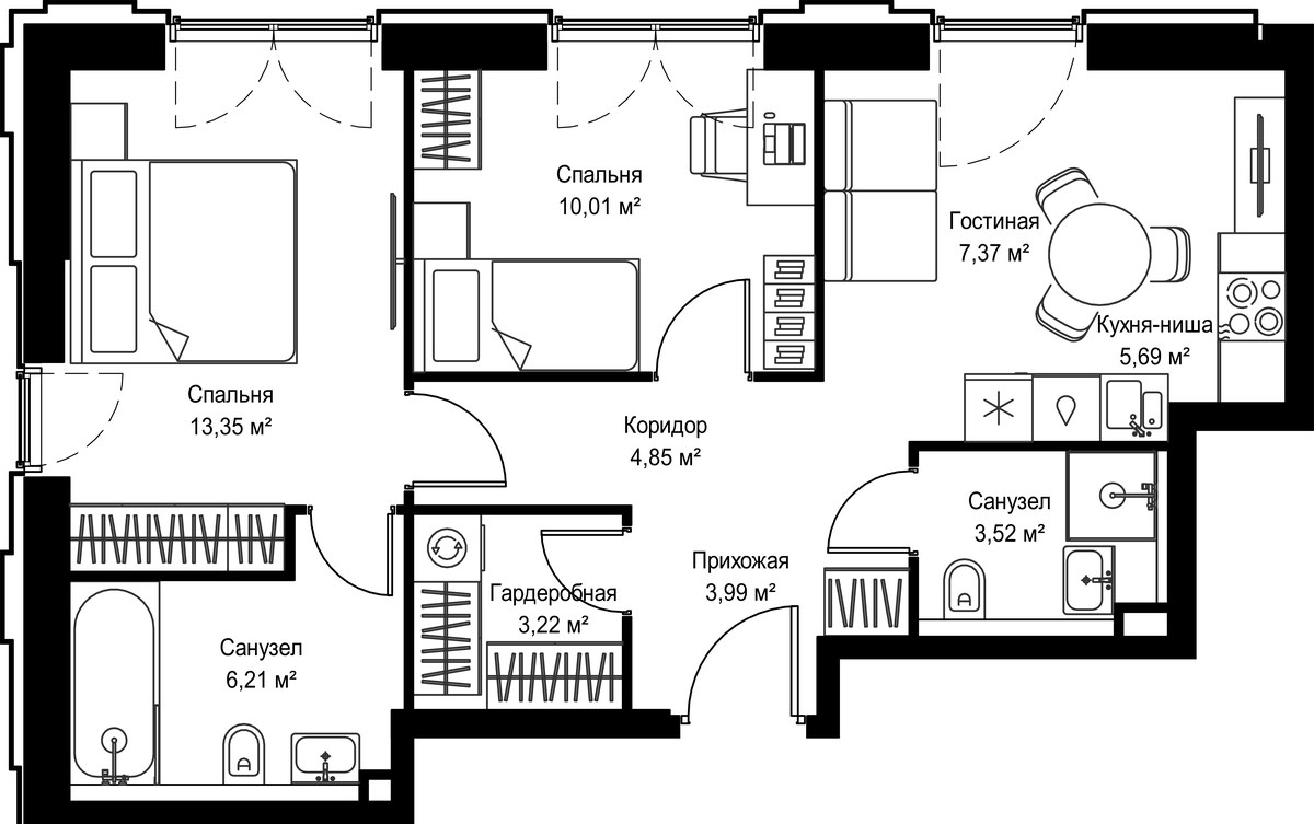 Планировка 58.21 м²