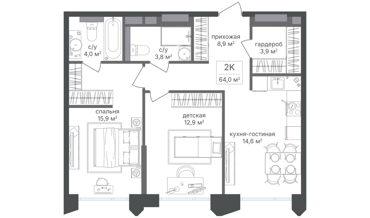 Планировка 63.9 м²