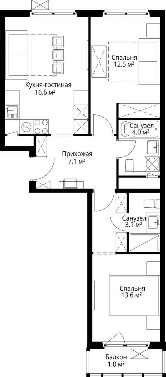 Планировка 57.9 м²