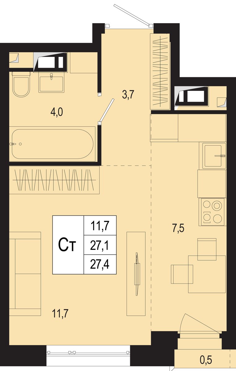Планировка 27.9 м²
