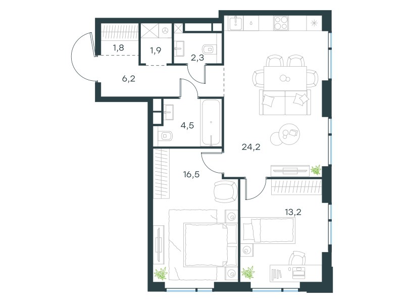 Планировка 70.6 м²