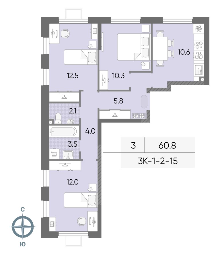 Планировка 60.8 м²