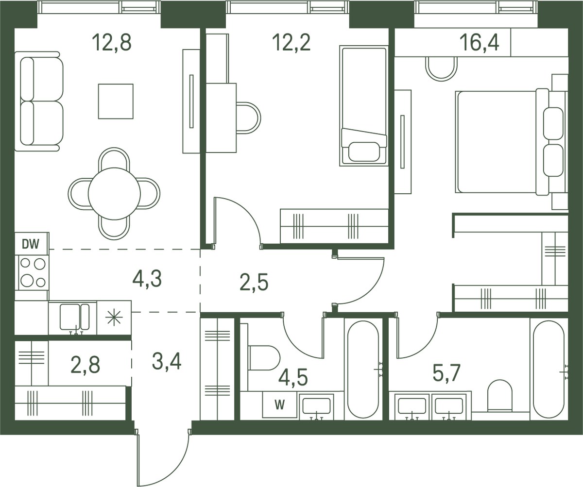 Планировка 64.6 м²
