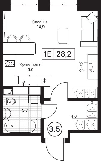 Планировка 28.2 м²