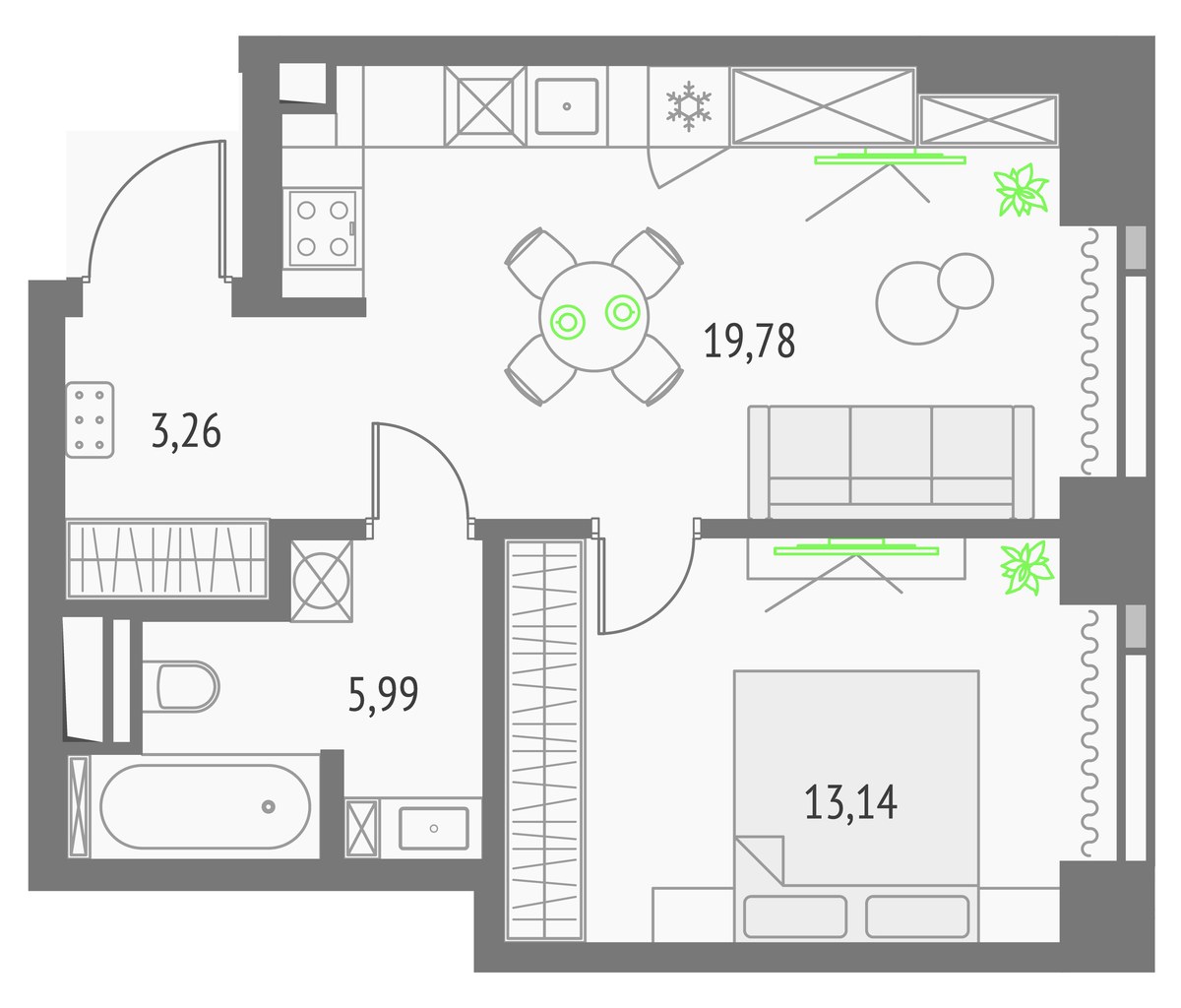 Планировка 42.9 м²