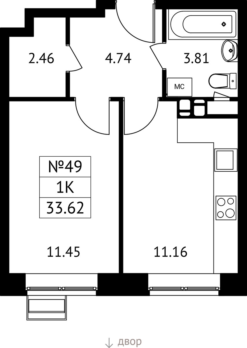 Планировка 33.62 м²