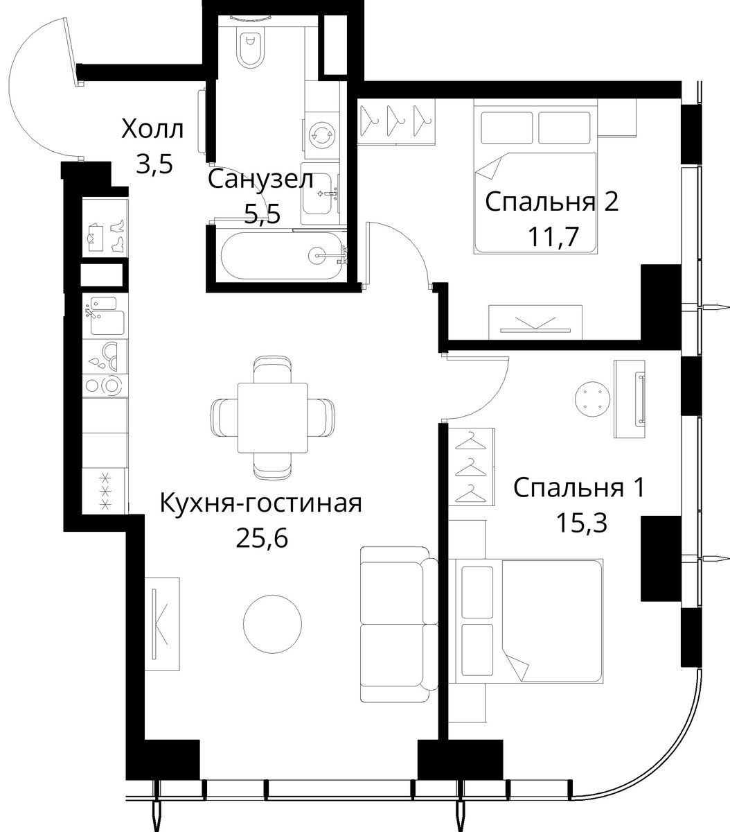 Планировка 61.6 м²