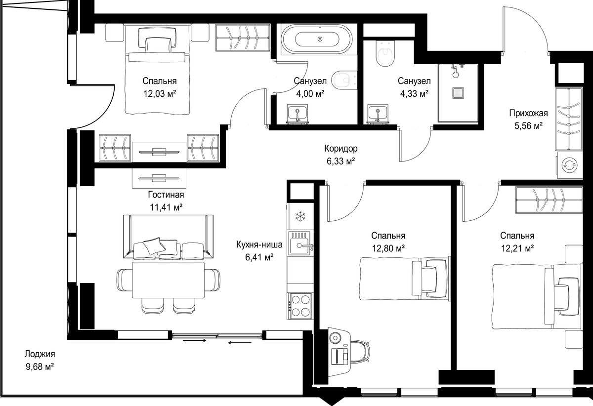 Планировка 84.76 м²